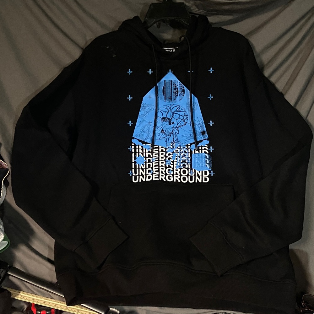 Forever 21 Black Hoodie with Blue Graphic